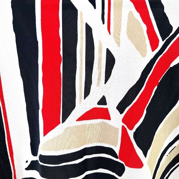 Roz & Ali Abstract Geometric Print Blouse Red Black Cream 3/4 Tie Sleeve Size L - Picture 12 of 13